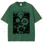 Unisex Yayoi Kusama Black Flowers Printed Washed Tee