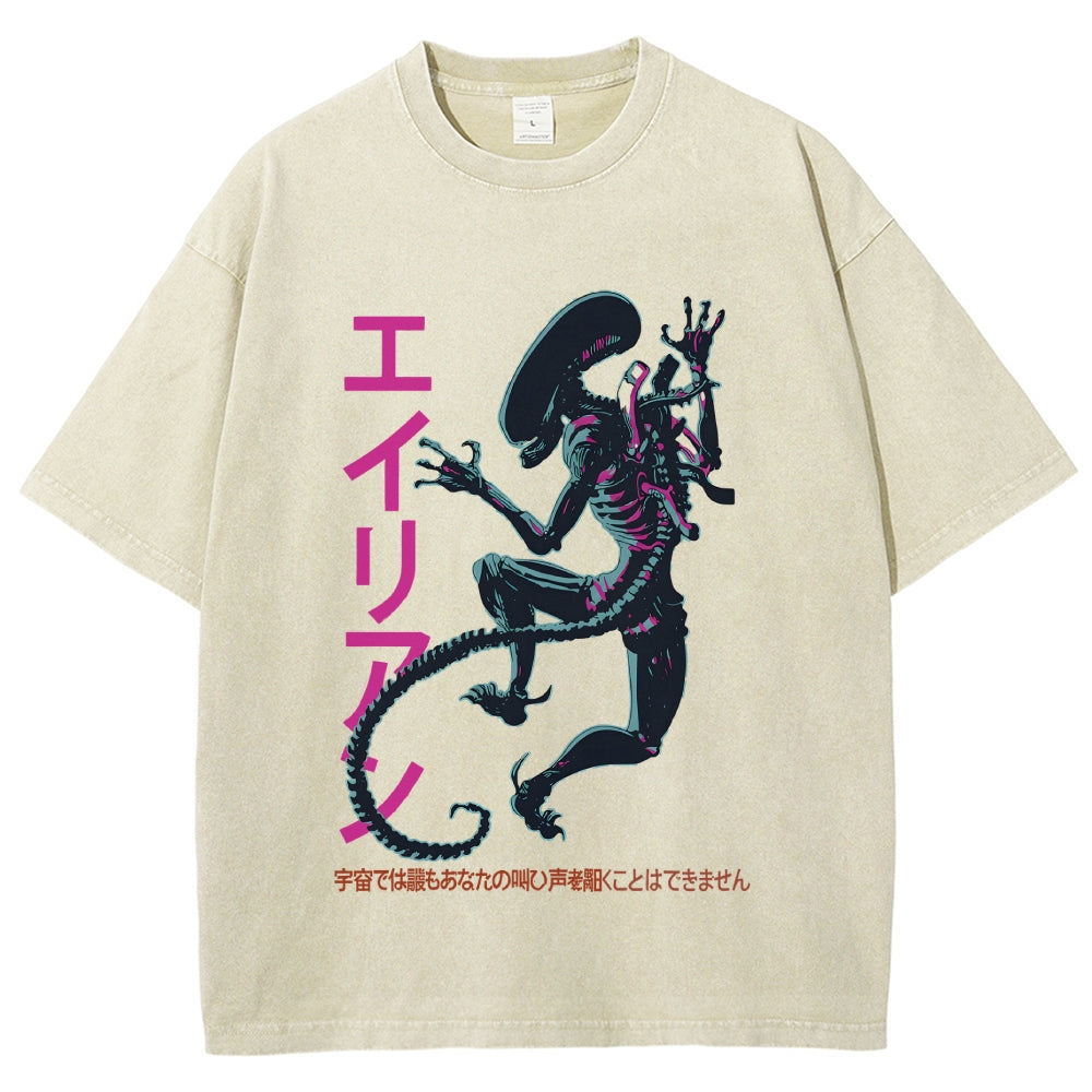 Unisex Vintage Alien Vintage Printed Washed Tee
