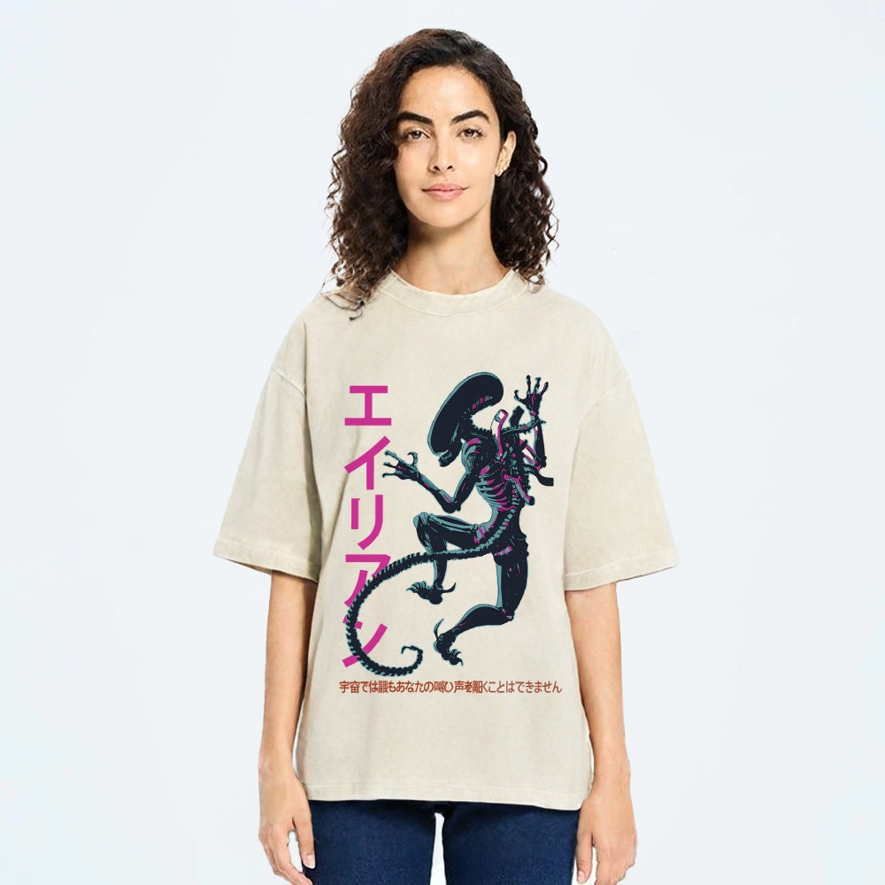 Unisex Vintage Alien Vintage Printed Washed Tee