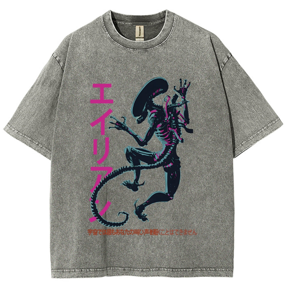 Unisex Vintage Alien Vintage Printed Washed Tee