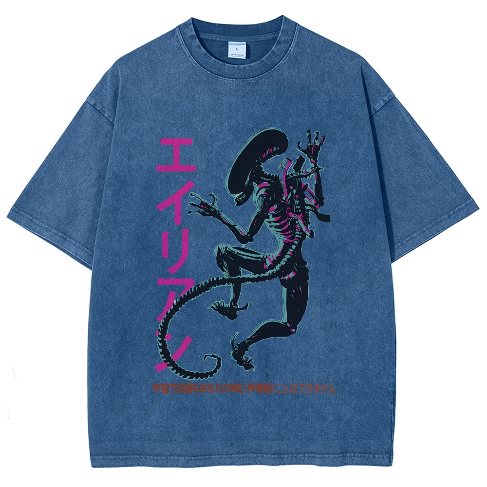 Unisex Vintage Alien Vintage Printed Washed Tee