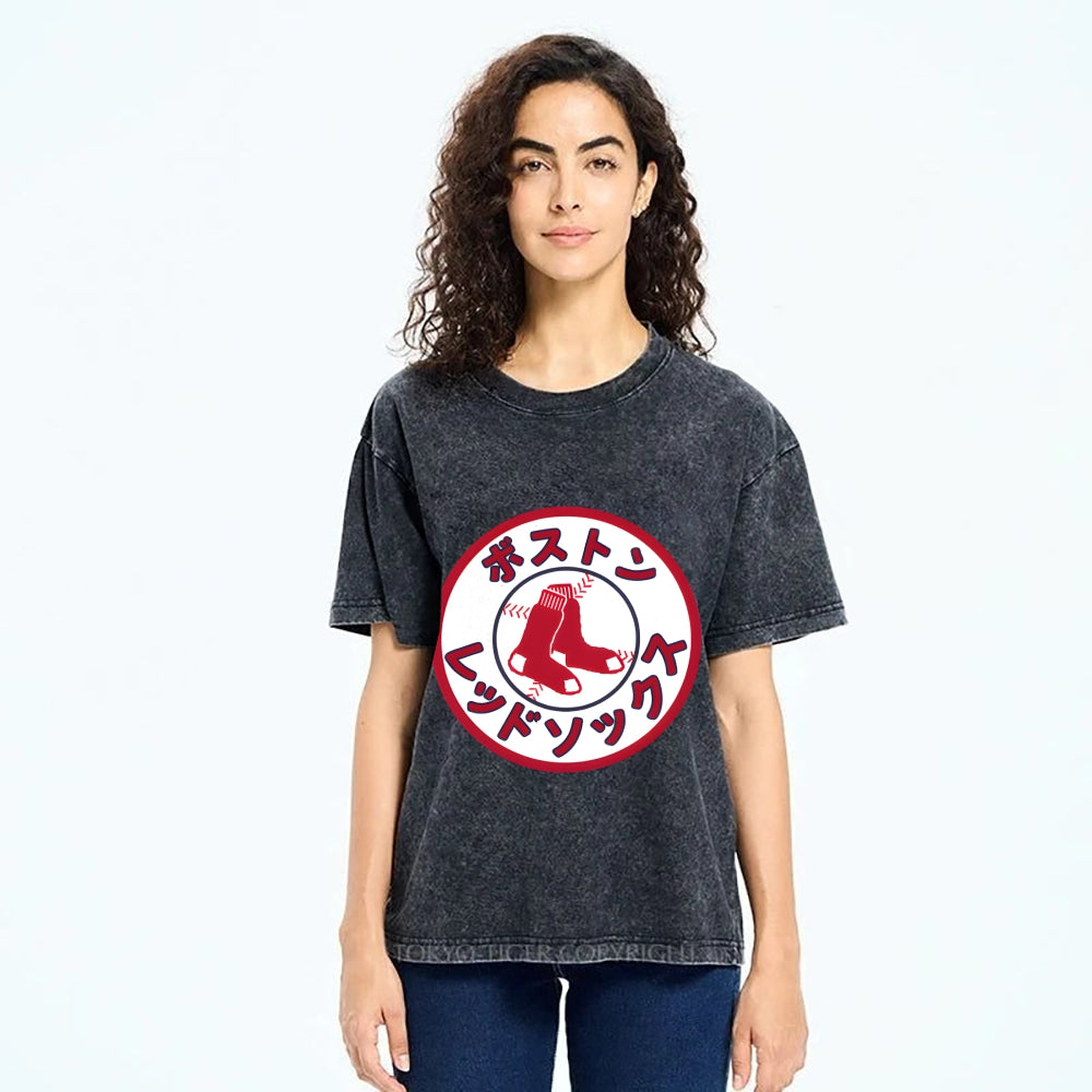 Boston Red Socks Baseball Vintage Wash Japanese Design T-Shirt