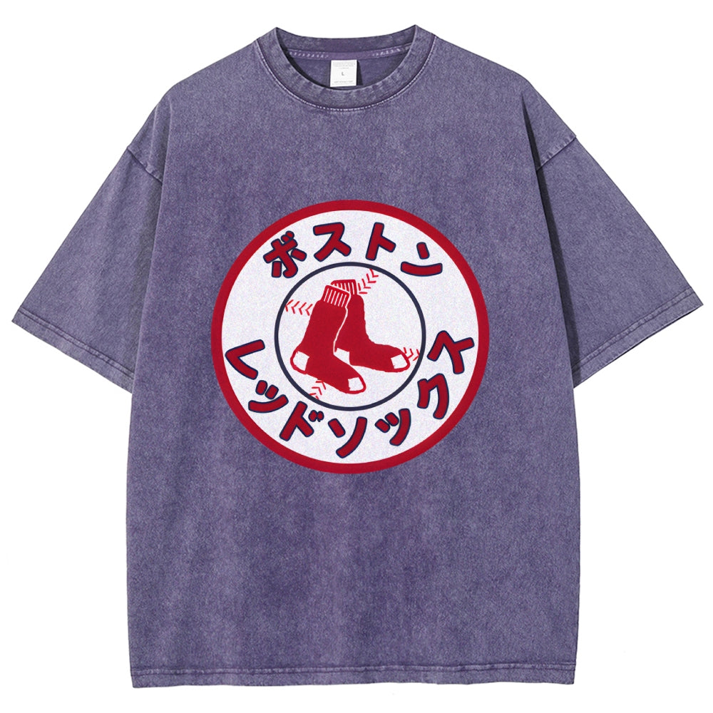 Boston Red Socks Baseball Vintage Wash Japanese Design T-Shirt