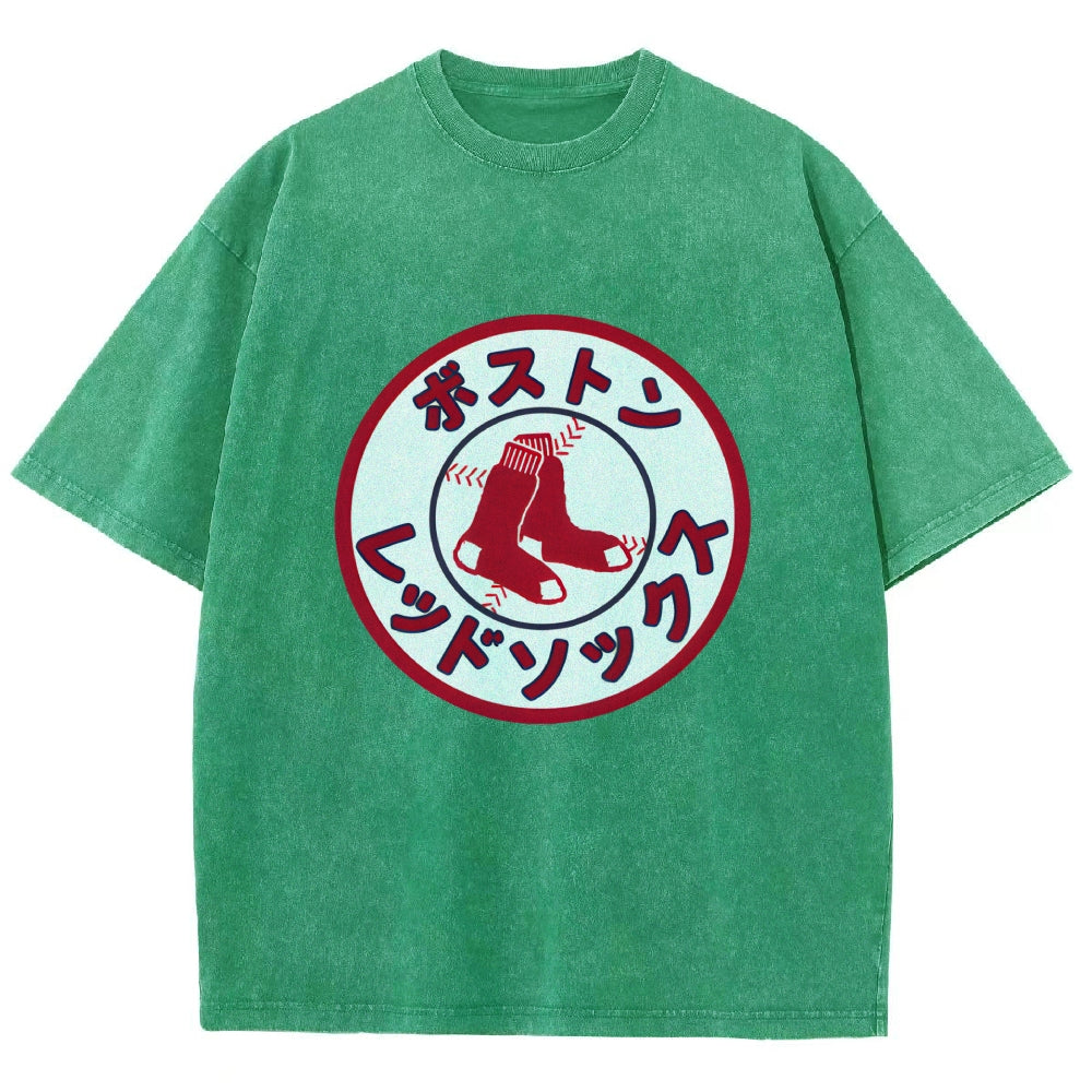 Boston Red Socks Baseball Vintage Wash Japanese Design T-Shirt