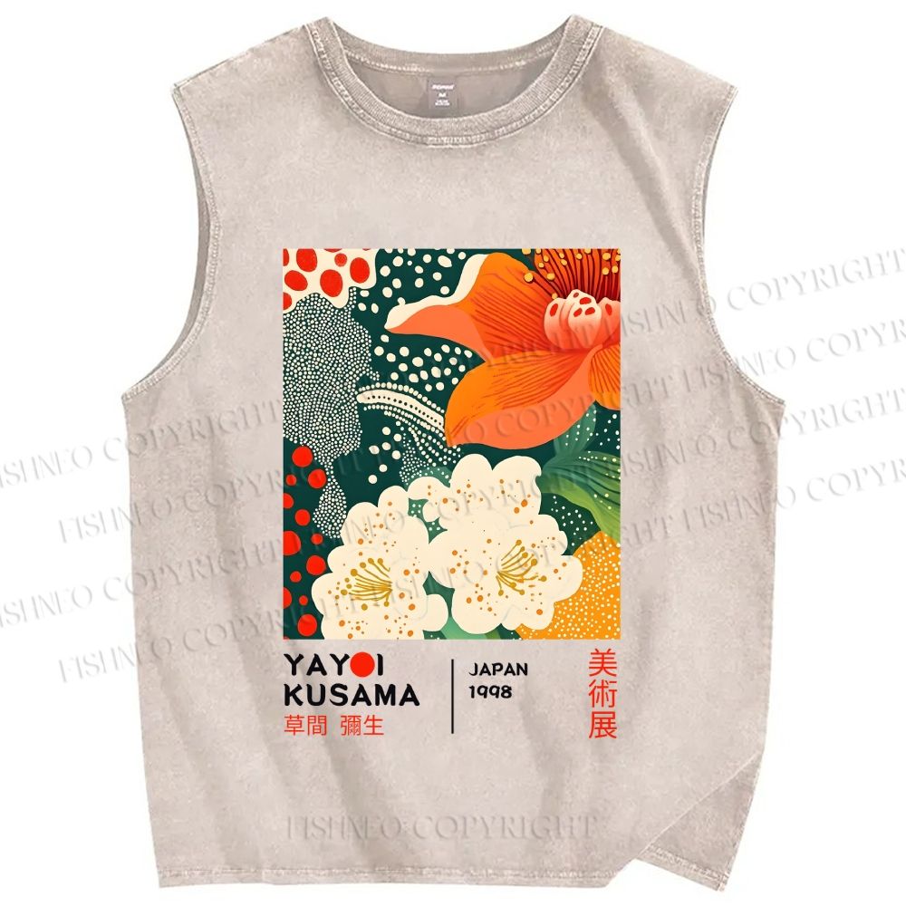 Unisex Yayoi Kusama Flower Printed Washed Tank Top