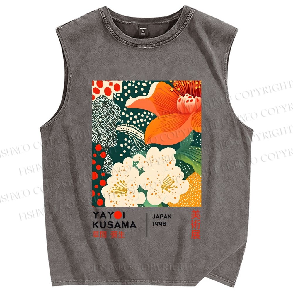 Unisex Yayoi Kusama Flower Printed Washed Tank Top