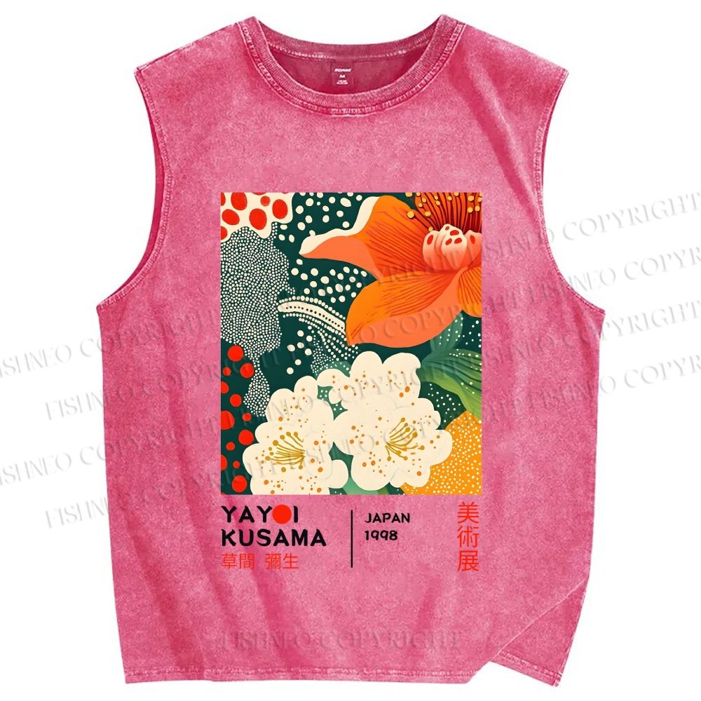 Unisex Yayoi Kusama Flower Printed Washed Tank Top