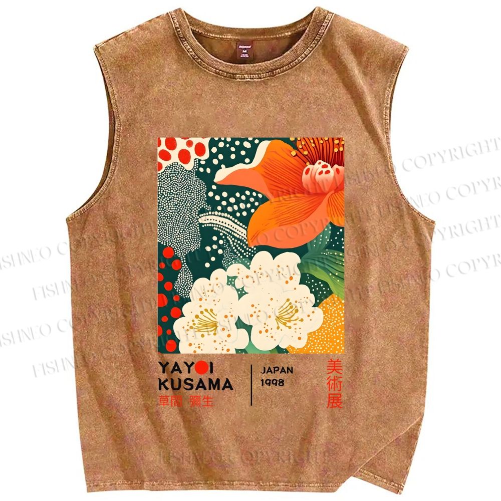 Unisex Yayoi Kusama Flower Printed Washed Tank Top