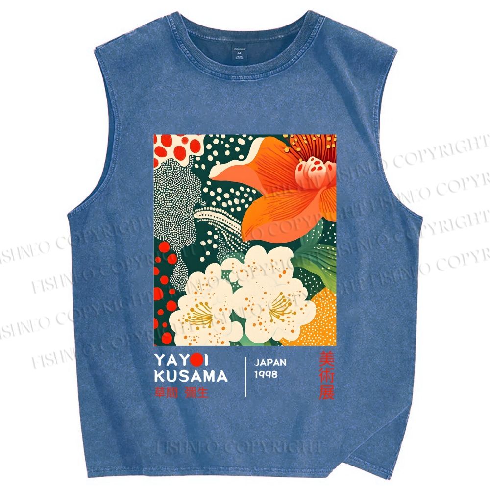 Unisex Yayoi Kusama Flower Printed Washed Tank Top