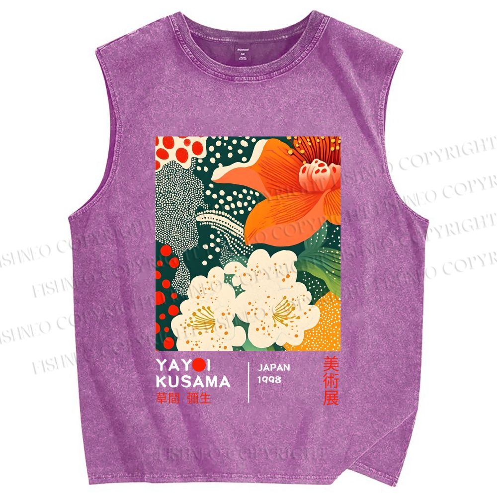 Unisex Yayoi Kusama Flower Printed Washed Tank Top