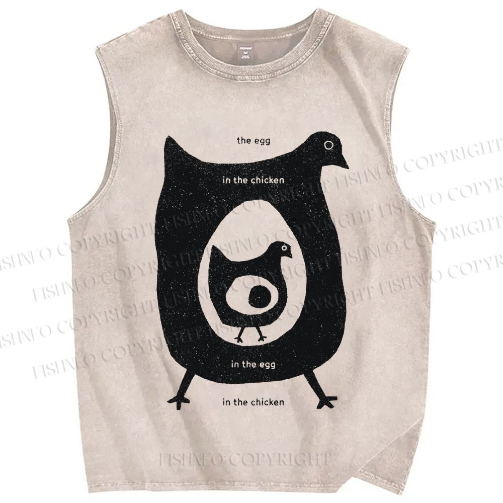 Unisex The Egg In The Chicken Printed Washed Tank Top
