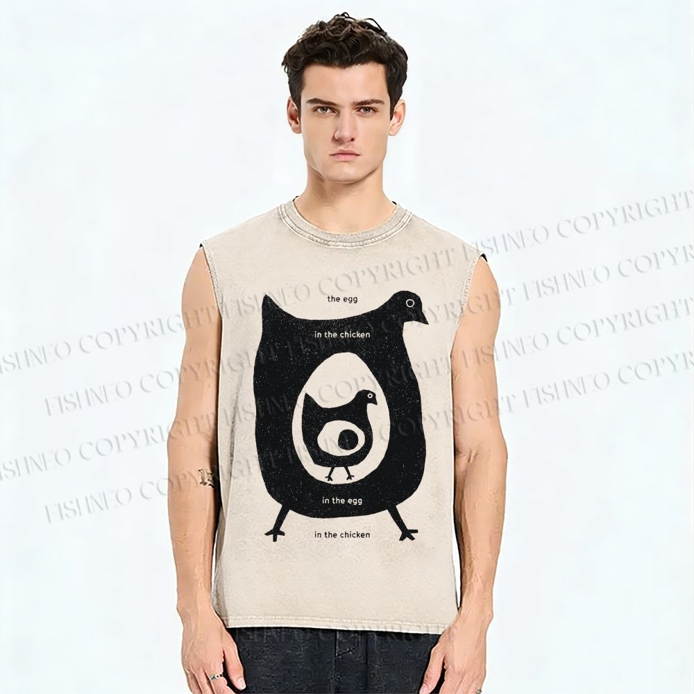 Unisex The Egg In The Chicken Printed Washed Tank Top