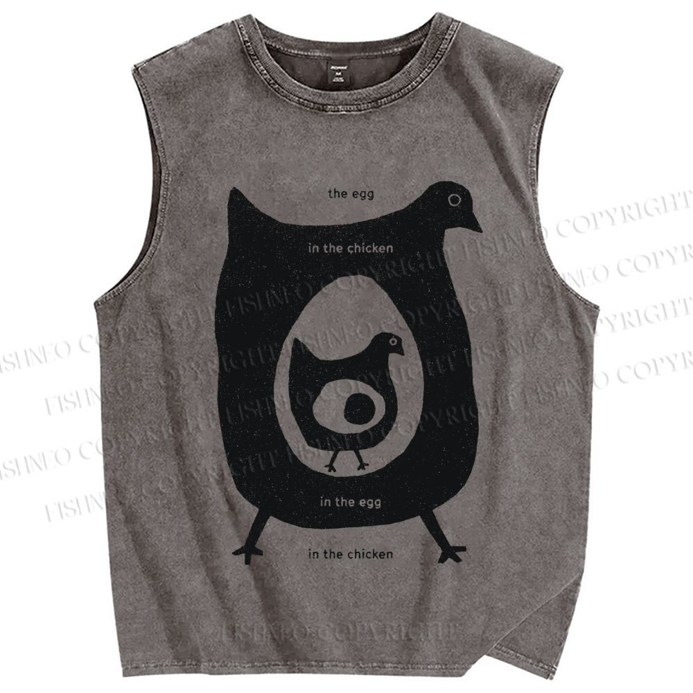 Unisex The Egg In The Chicken Printed Washed Tank Top