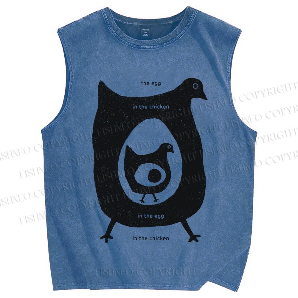 Unisex The Egg In The Chicken Printed Washed Tank Top