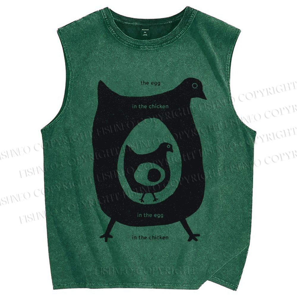 Unisex The Egg In The Chicken Printed Washed Tank Top