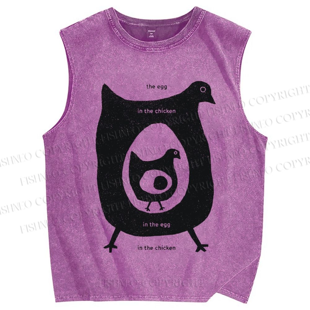 Unisex The Egg In The Chicken Printed Washed Tank Top