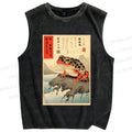 Unisex New Ukiyo-e Frog Printed Washed Tank Top