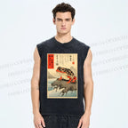 Unisex New Ukiyo-e Frog Printed Washed Tank Top