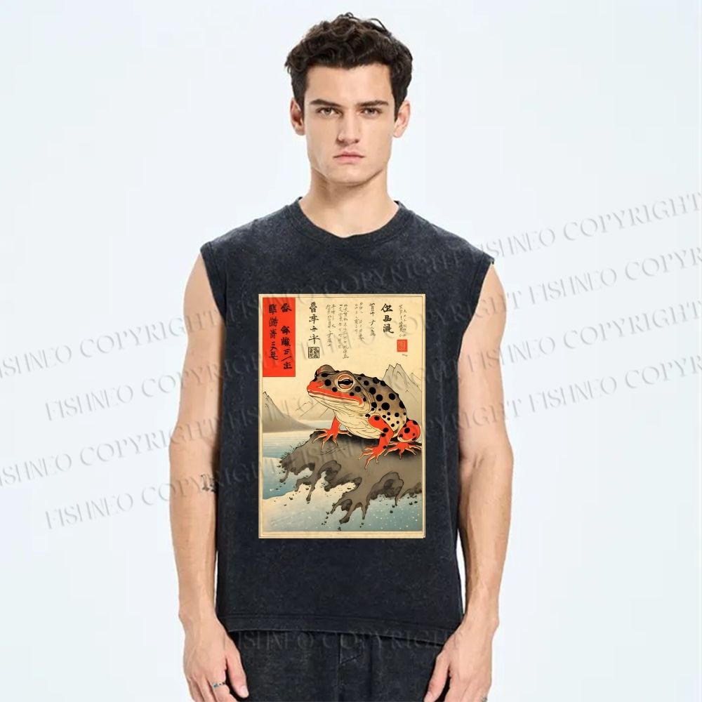 Unisex New Ukiyo-e Frog Printed Washed Tank Top