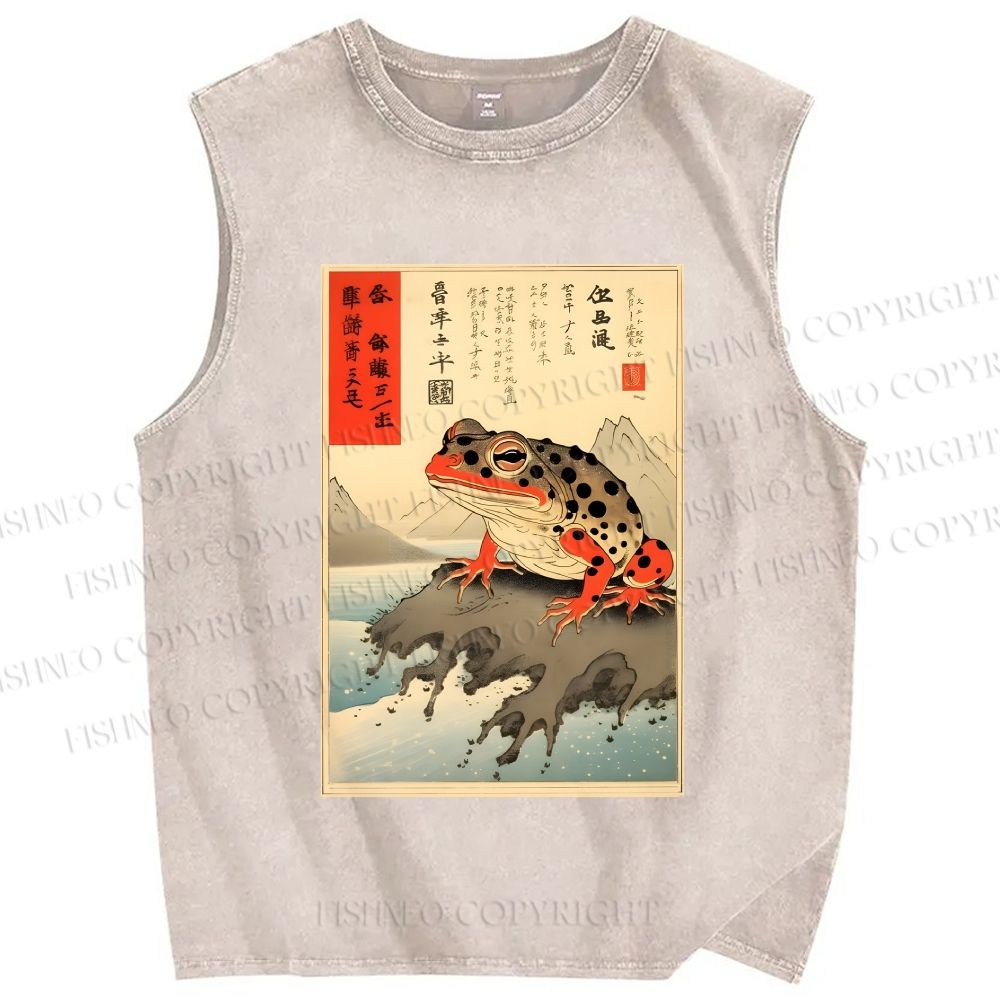 Unisex New Ukiyo-e Frog Printed Washed Tank Top