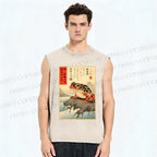Unisex New Ukiyo-e Frog Printed Washed Tank Top