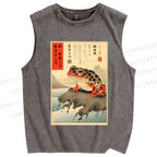 Unisex New Ukiyo-e Frog Printed Washed Tank Top