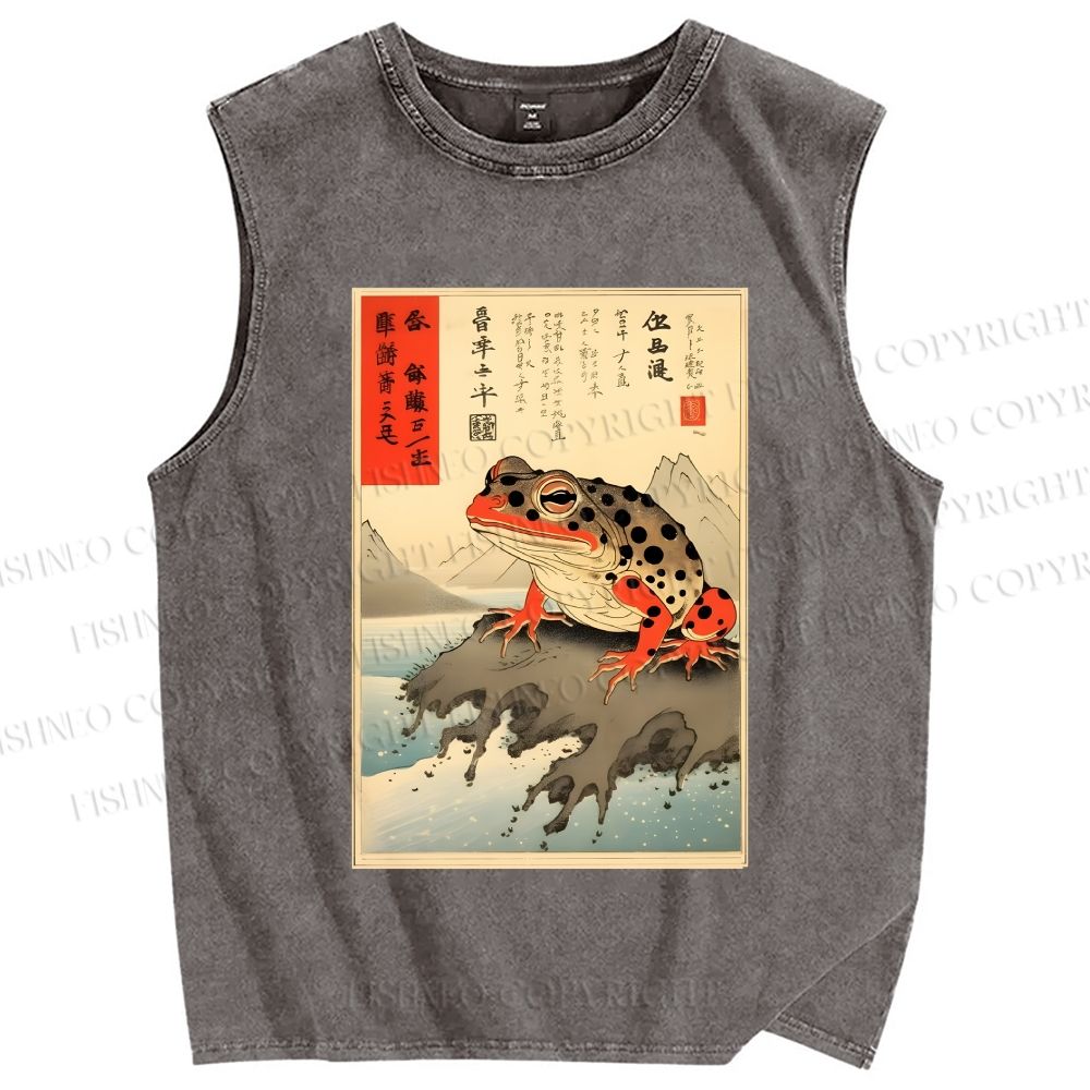 Unisex New Ukiyo-e Frog Printed Washed Tank Top