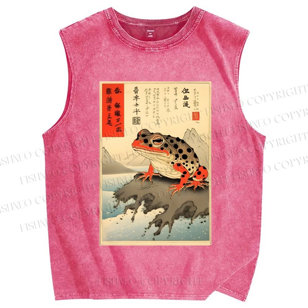 Unisex New Ukiyo-e Frog Printed Washed Tank Top
