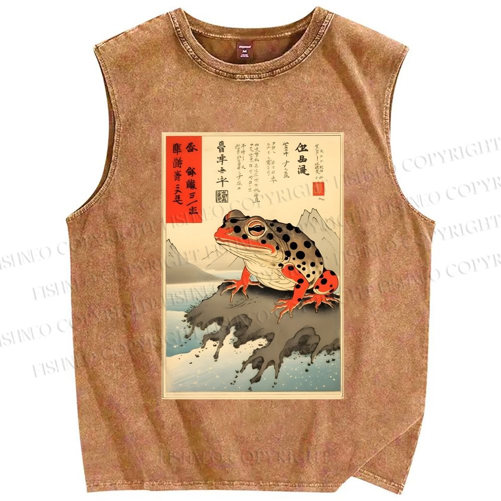 Unisex New Ukiyo-e Frog Printed Washed Tank Top