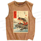 Unisex New Ukiyo-e Frog Printed Washed Tank Top
