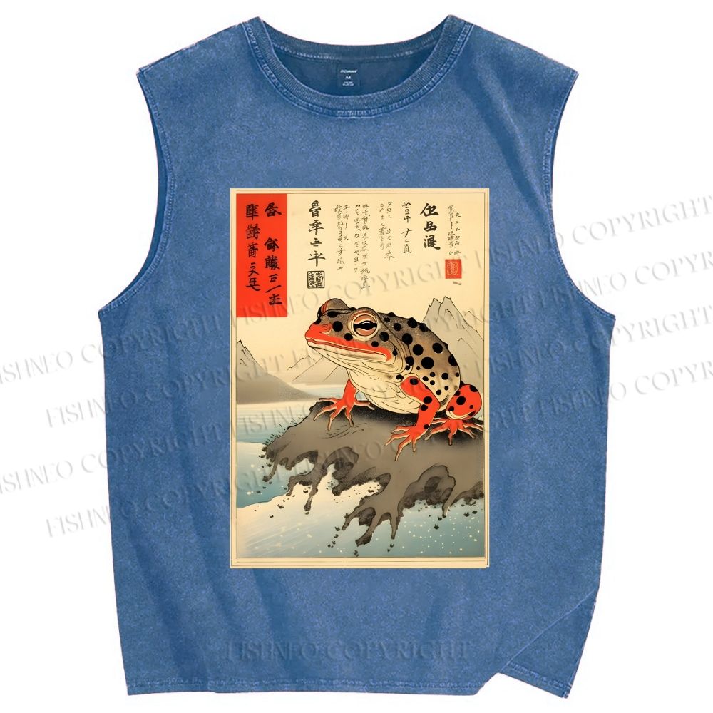 Unisex New Ukiyo-e Frog Printed Washed Tank Top