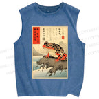 Unisex New Ukiyo-e Frog Printed Washed Tank Top