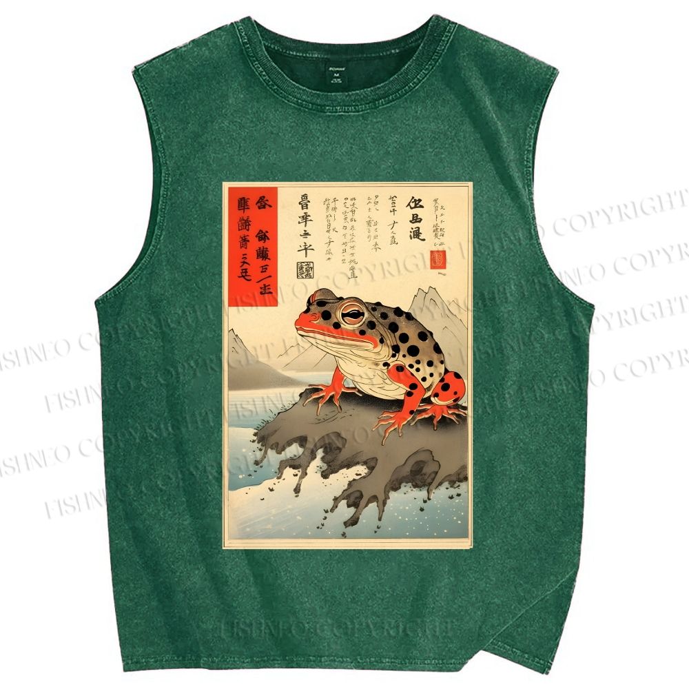 Unisex New Ukiyo-e Frog Printed Washed Tank Top