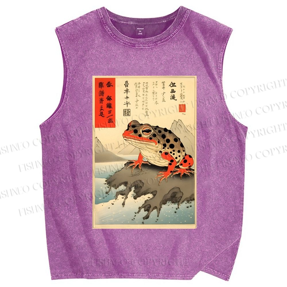 Unisex New Ukiyo-e Frog Printed Washed Tank Top