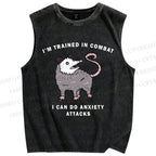 Unisex Opossum Anxiety Attack Printed Washed Tank Top