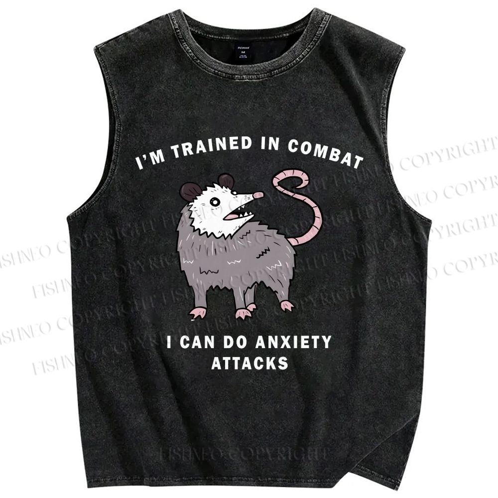 Unisex Opossum Anxiety Attack Printed Washed Tank Top