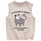 Unisex Opossum Anxiety Attack Printed Washed Tank Top
