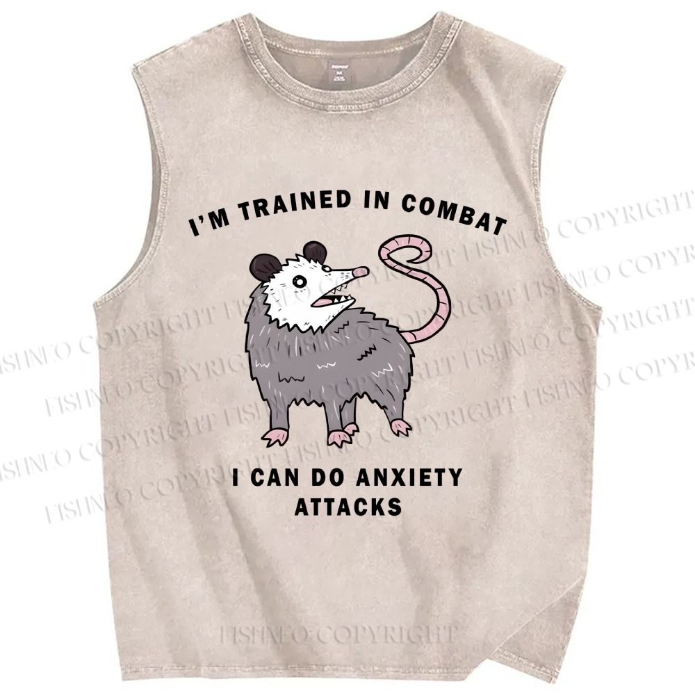 Unisex Opossum Anxiety Attack Printed Washed Tank Top