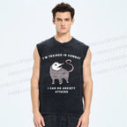 Unisex Opossum Anxiety Attack Printed Washed Tank Top