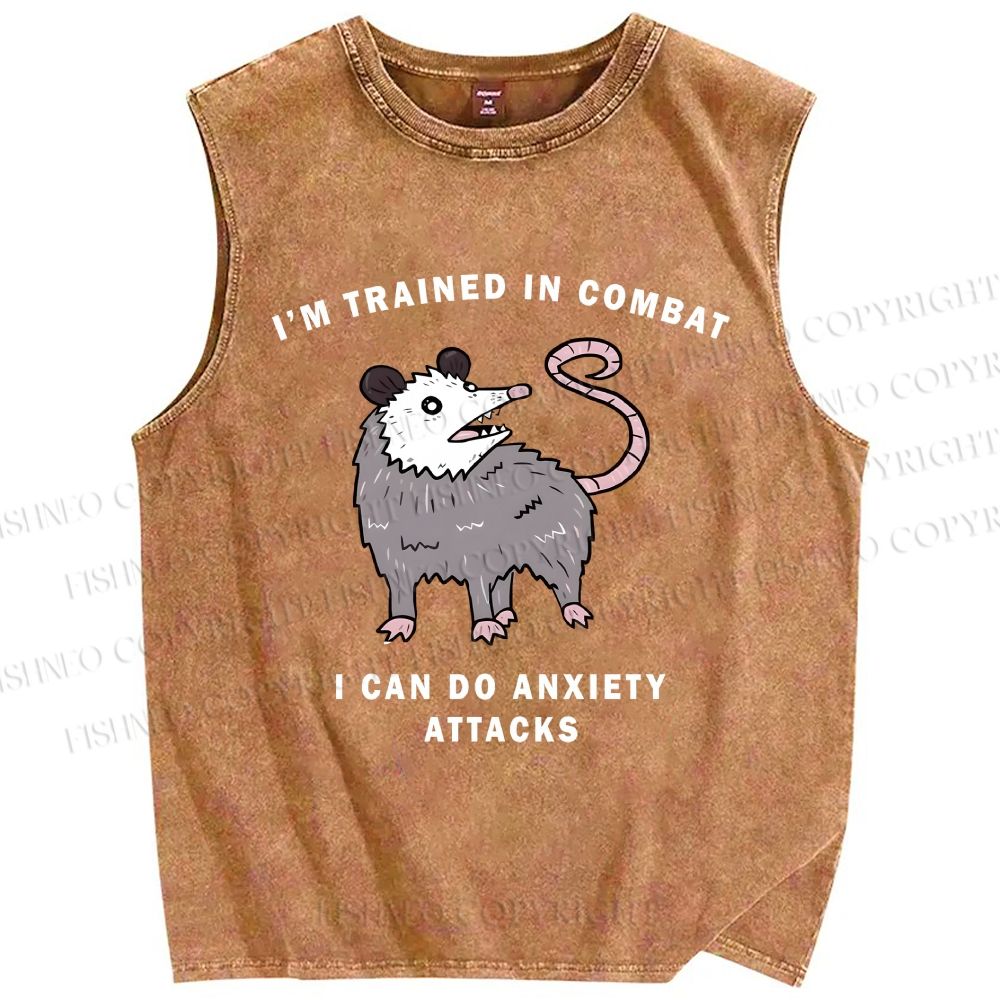 Unisex Opossum Anxiety Attack Printed Washed Tank Top