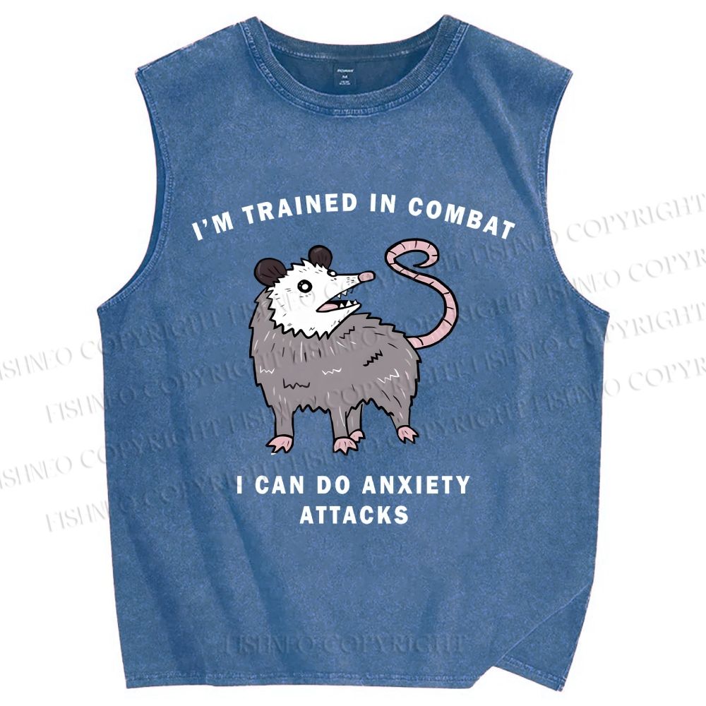 Unisex Opossum Anxiety Attack Printed Washed Tank Top