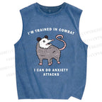 Unisex Opossum Anxiety Attack Printed Washed Tank Top