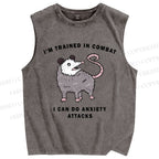 Unisex Opossum Anxiety Attack Printed Washed Tank Top