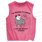 Unisex Opossum Anxiety Attack Printed Washed Tank Top