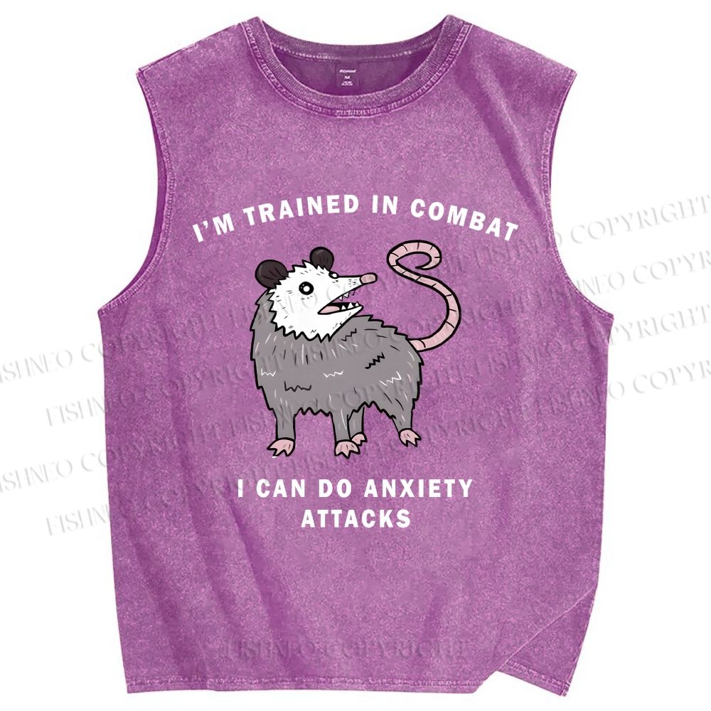 Unisex Opossum Anxiety Attack Printed Washed Tank Top