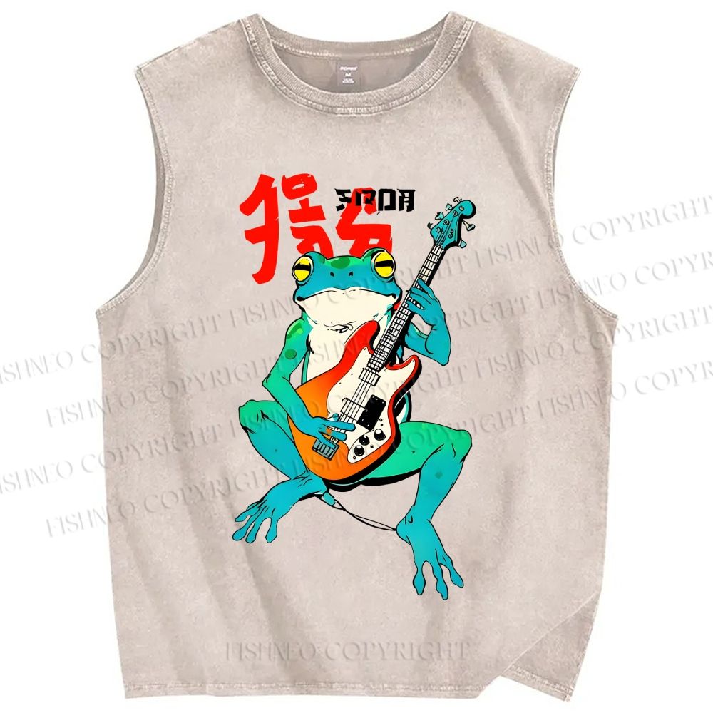 Unisex Rock Frog Printed Washed Tank Top