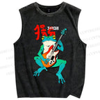 Unisex Rock Frog Printed Washed Tank Top