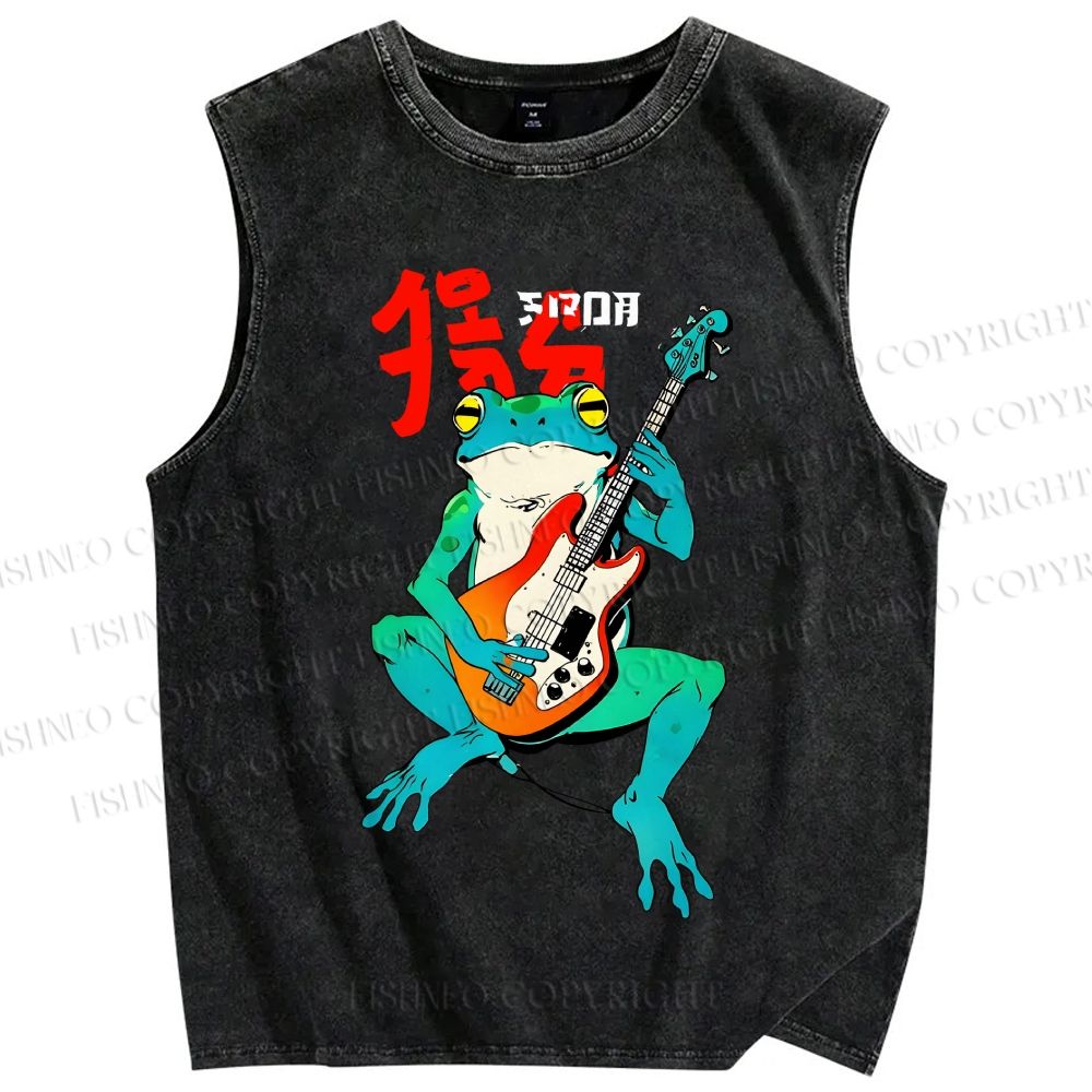 Unisex Rock Frog Printed Washed Tank Top