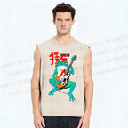 Unisex Rock Frog Printed Washed Tank Top
