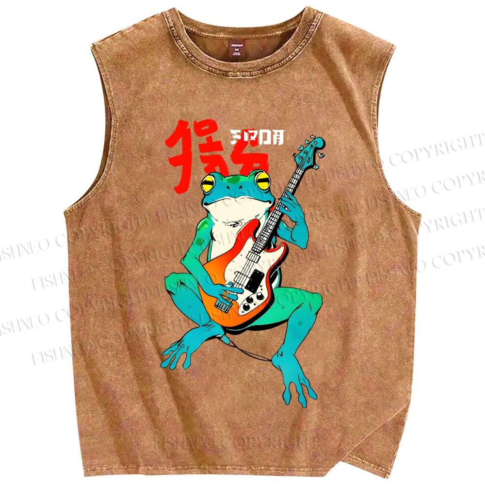 Unisex Rock Frog Printed Washed Tank Top